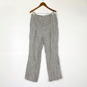 Reformation Cello Wide Leg Linen Pants Stripes Size 12 High Waisted Black‎ White